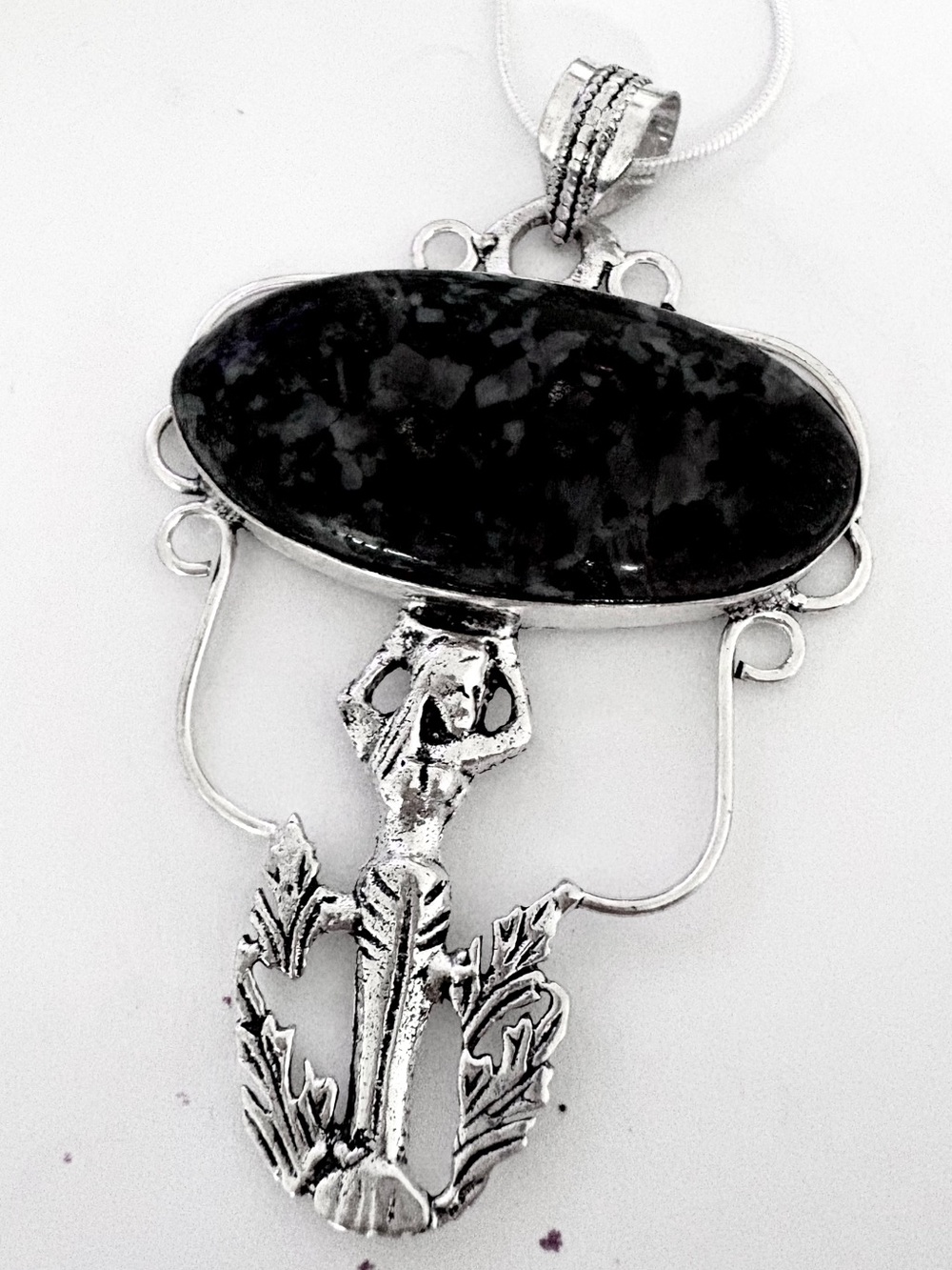Gorgeous, 3 inch, Gabbro Jasper handmade, mermaid pendant on a silver chain.
